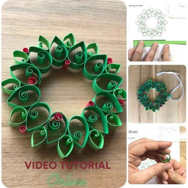 Quilling Green Wreath- PDF File & Online Video, Pattern and Template - Step-by-Step Video Tutorial, Beginner, Easy Instructions