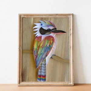 Rainbow Kookaburra Art Print | Australian Bird | Wood Grain Background | Country home decor | Bird Art | Bird Nerd | BirdWatcher Gift