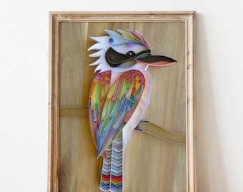 Rainbow Kookaburra Art Print | Australian Bird | Wood Grain Background | Country home decor | Bird Art | Bird Nerd | BirdWatcher Gift