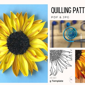 Modello e video tutorial per il girasole quilling - File PDF e SVG, modello e istruzioni, arte della carta, fiori, design floreale, artigianato di carta