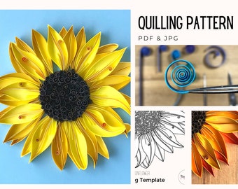 Quilling Sunflower Pattern and Tutorial Video - PDF & SVG Files, Template and Instructions, Paper Art, Flowers, Floral Design, Paper Craft