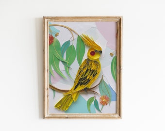 Cockatiel Art Print | Yellow Bird | Gum Blossom Botanicals | Country Home Decor | Bedroom Wall Art | Pet Bird Gift