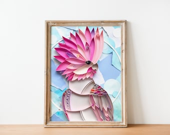 Pink Galah Art Print | Australian Bird | Blue Background | Country home decor | Bird Art | Bird Nerd | BirdWatcher Gift