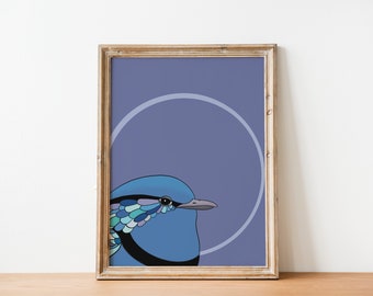 Splendid Wren Art Print | Australian Bird | Bird Art | BirdWatcher Gift | Nursery Prints | Aussie Fauna | Blue Artwork