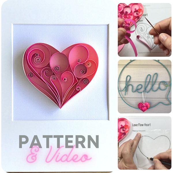 Quilling Heart - PDF File & Online Video, Pattern and Template - Step-by-Step Video Tutorial, Beginner, Easy Instructions - "Love Flow"