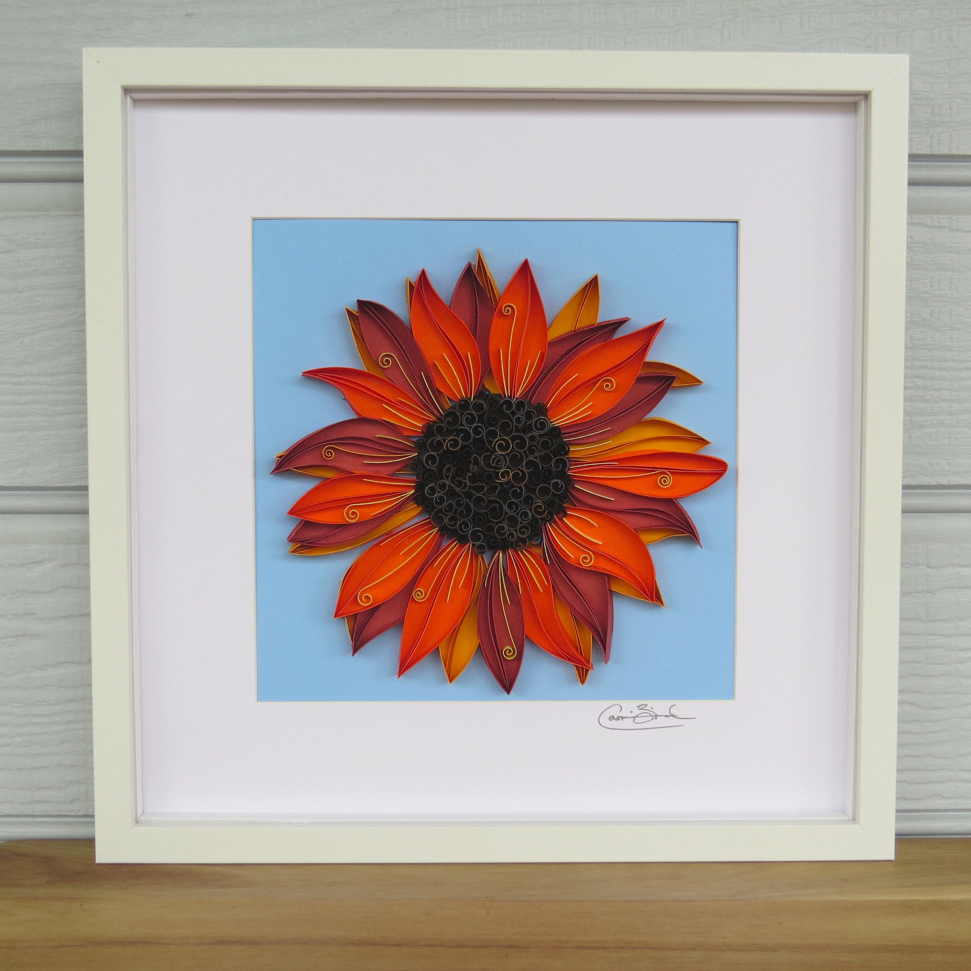Sunflower Framed Paper Art Original Artwork Phoenix Red Etsy