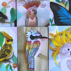 Set of Six - PRINTED Australian Greeting Cards - Kookaburra, Cockatiel, Cockatoo, Willie Wagtail, Butterly, Aussie, Paper Art, Large