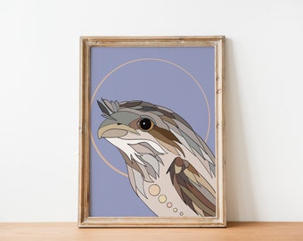 Tawny Frogmouth Owl Art Print | Australian Bird | Bird Art | BirdWatcher Gift | Nursery Prints | Aussie Fauna | Blue Artwork