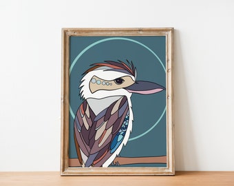 Kookaburra Art Print | Australian Bird | Bird Art | BirdWatcher Gift | Nursery Prints | Aussie Fauna | Blue Winged Artwork