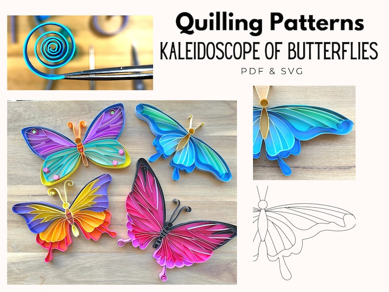 Quilling Butterfly Designs PDF & JPG Files, Beginner Patterns, Easy Instructions, Paper Art, Paper Craft image 1