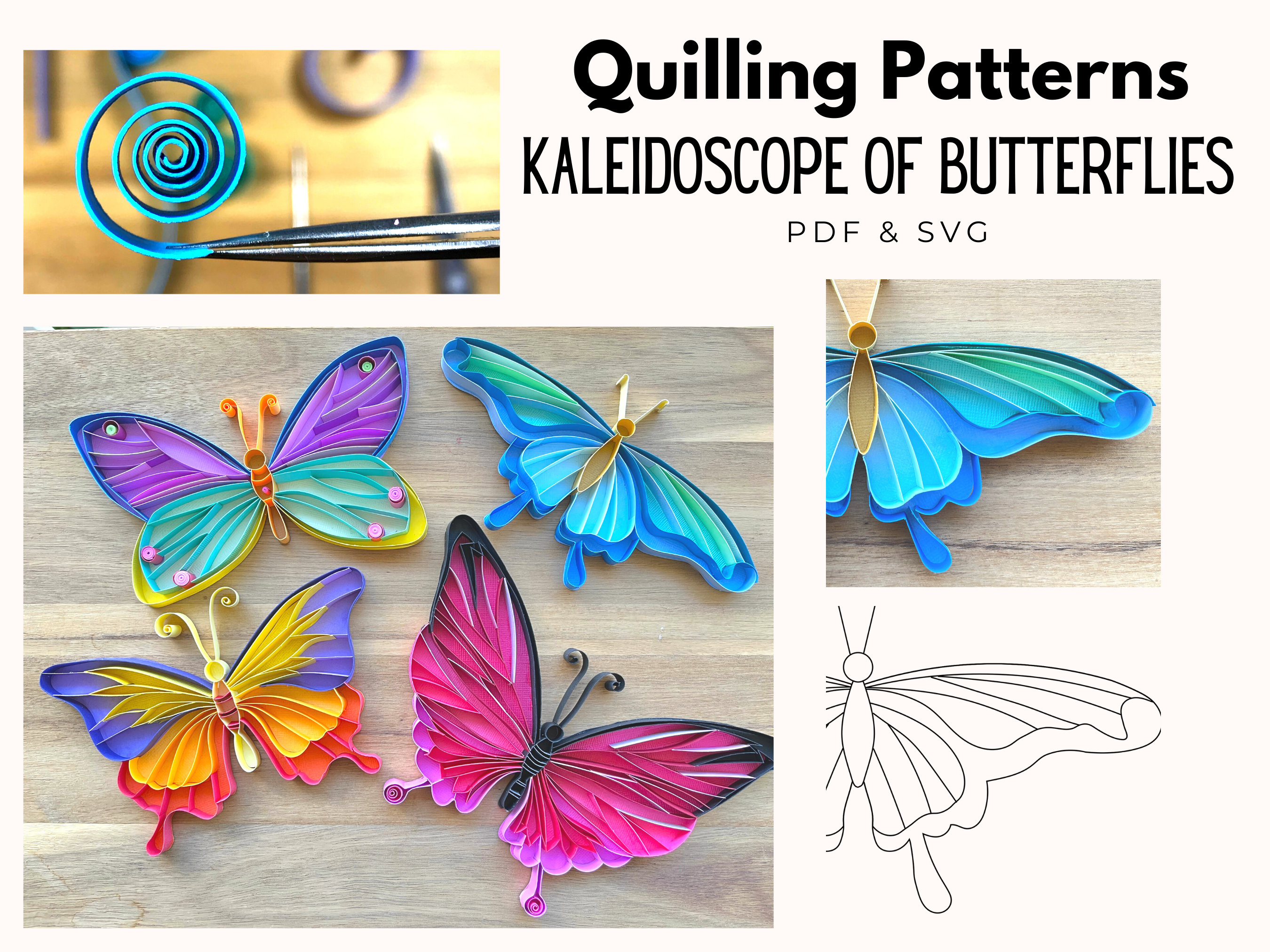 Quilling Butterfly Designs PDF & JPG Files, Beginner Patterns, Easy  Instructions, Paper Art, Paper Craft 