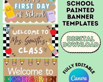Willkommen in der Schule Banner Vorlage, Erster Schultag Digitaler Download, Willkommen im Kindergarten Banner Design für die Canva-Bearbeitung