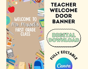 Teacher Back to School Door Banner Template, Free Canva Account Digital Download, Painted Welcome to my Classroom Banner