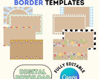 Plantillas editables de bordes de pancartas de Canva, descarga digital, maqueta de pancarta pintada a mano, paquete de letreros para fiestas de cumpleaños, paquete DIY
