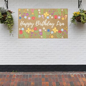 Digital Floral Painted Banner Template, Happy Birthday Floral Banner, Congratulations Template, Canva Editable Template Download, 3x5 & 2x6 image 6