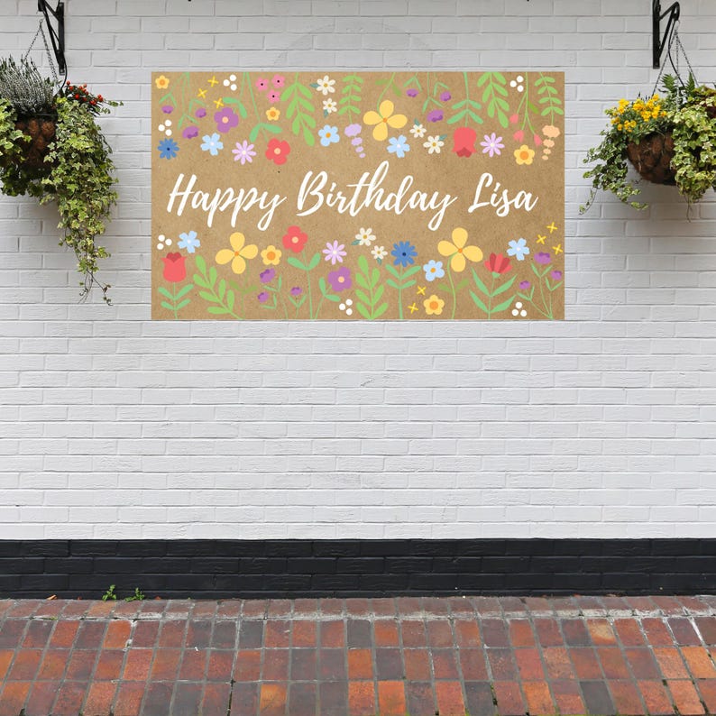 Digital Floral Painted Banner Template, Happy Birthday Floral Banner, Congratulations Template, Canva Editable Template Download, 3x5 & 2x6 image 6