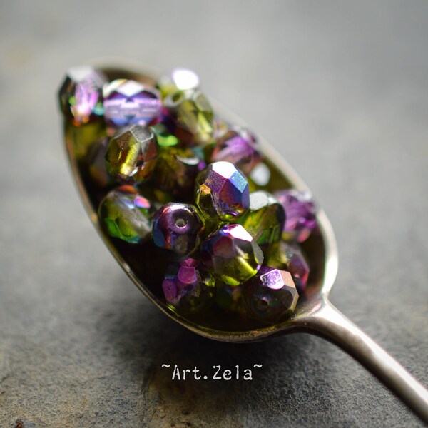 FACETTES VIOLET VERT X20 Perles Verre Tchèque Haut de Gamme Mix Métallisé 6mm [09_19]