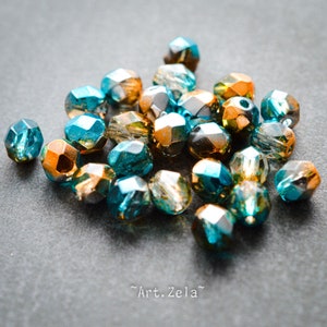 COPPER BLUE FACETS X15 Premium Transparent Czech Glass Beads Bright Colors 6mm [14_33]