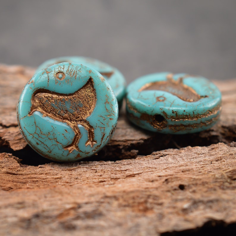 6 Pcs 12mm Pearls Round and Flat Picasso Turquoise Copper