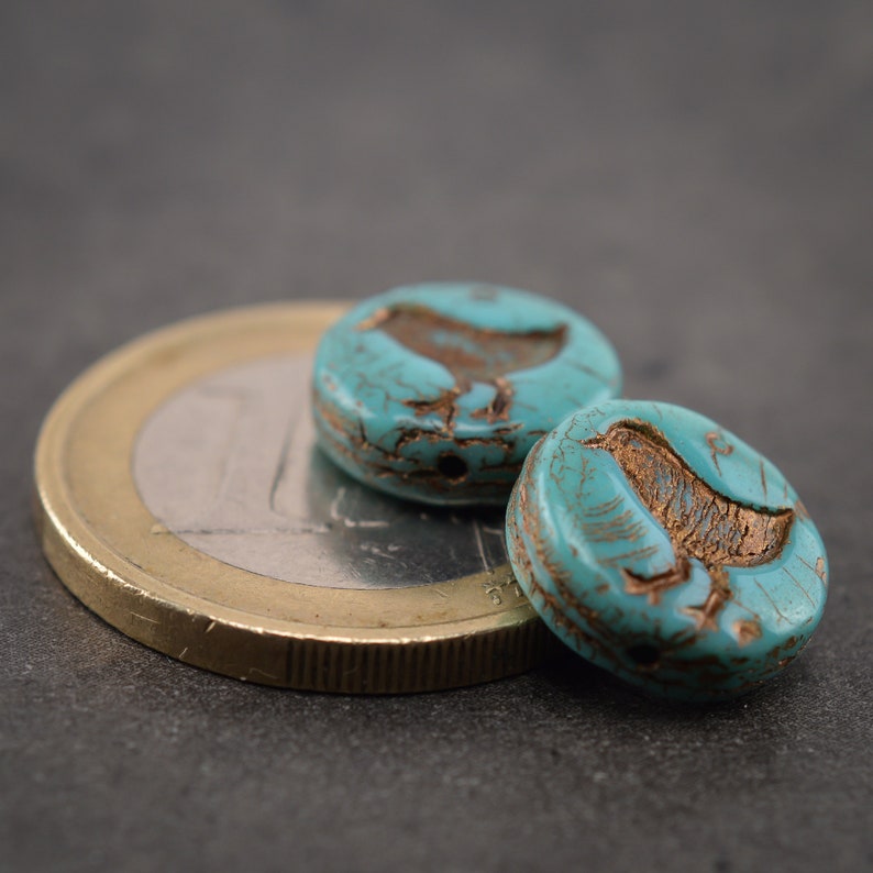 6 Pcs 12mm Pearls Round and Flat Picasso Turquoise Copper