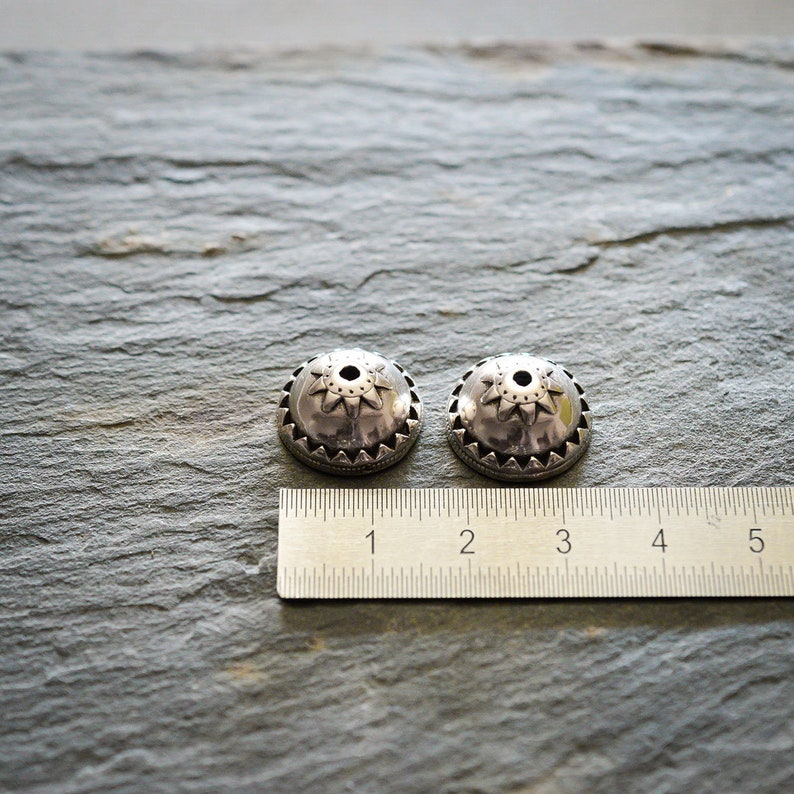 2 PCS rustic Aged silver metal cups made in Europe nomadic tribal ethnic 16 x 7 mm engraved metal caps