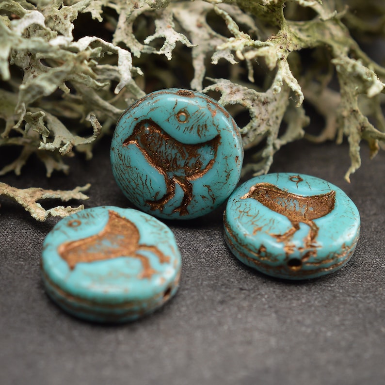 6 Pcs 12mm Pearls Round and Flat Picasso Turquoise Copper