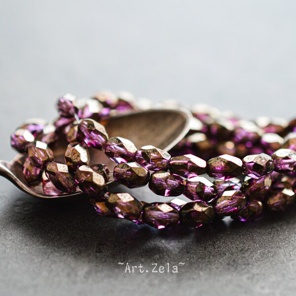 PERLES OVALES FACETTES X10 Perles Olives Verre Tchèque Premium Violet Bronze Style Baroque 7x5mm [11_27]