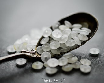 RONDELLES ARTISANALES TRANSPARENTES X50 Perles Indiennes Intercalaires Verre Dépoli Blanc Pâle Mat 2x5mm [10_22]