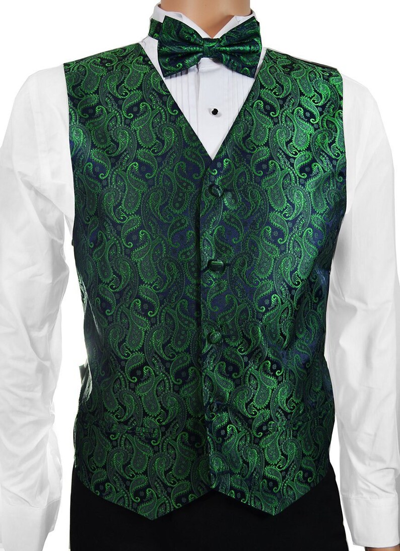 Emerald Green Paisley Vest and Bow Tie Set | Etsy