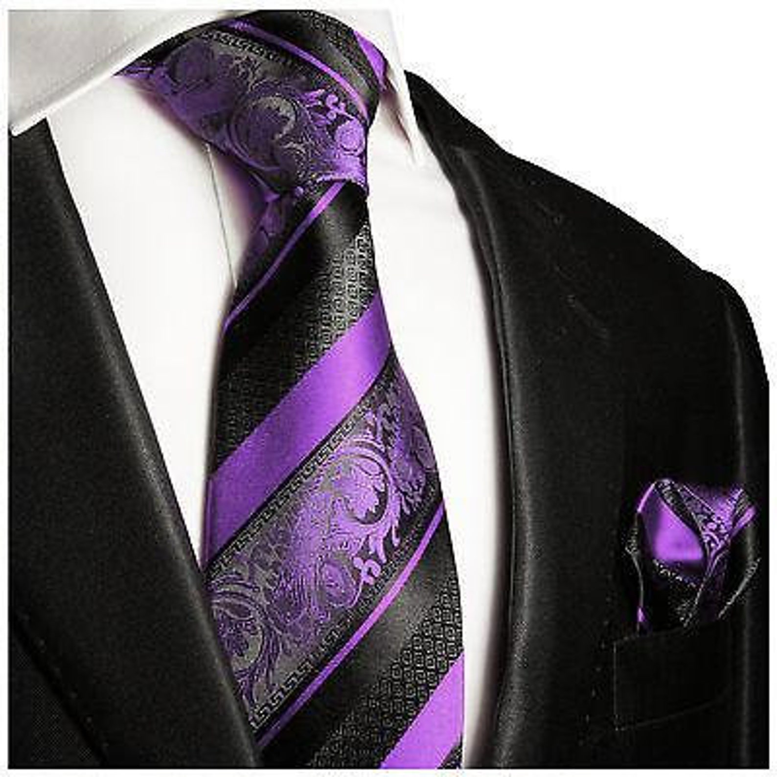 Purple and Black Silk Tie and Pocket Square Etsy