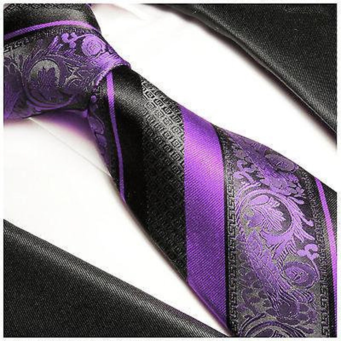 Purple and Black Silk Tie and Pocket Square Etsy