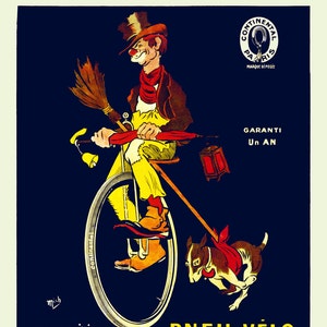 Cartel publicitario de neumáticos de bicicleta Continental francesa de 1900, impresión artística, 8,5" x 11", impresión artística - Escena histórica -