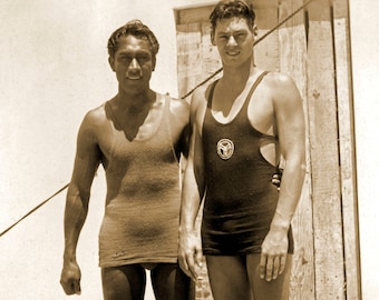 1927 Duke Kahanamoku and Johnny Weissmuller Vintage Old Photo 8.5" x 11" Art Print