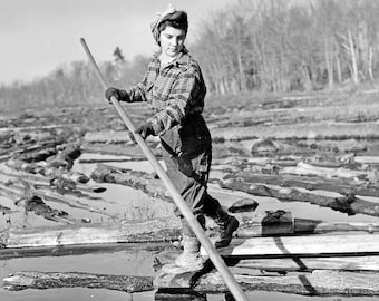 1938-1943 Female Logger at Sawmill, NH Vintage Old Photo 8.5" x 11" Art Print