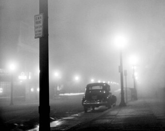 1941 Foggy Night in New Bedford, MA Vintage Photograph 8.5" x 11" Art Print