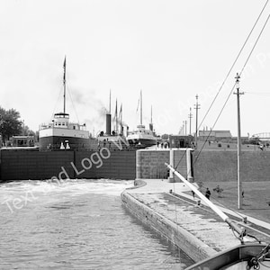 Vintage Sault Ste. Marie Print: 1905 Saint Mary&#39;s Canal Historic Scene