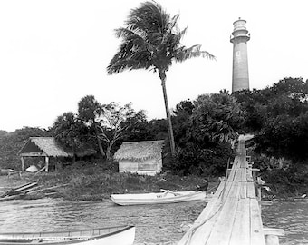 1880-1897 Jupiter Lighthouse, Jupiter, Florida Vintage Photograph  Art Print - - Historic Scene --