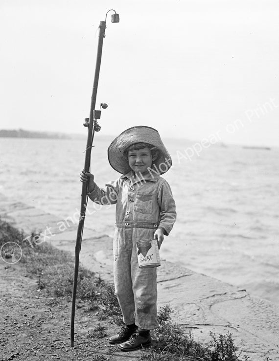 1929 Young Boy With a Fishing Pole Vintage Old Photo Reprint -  Canada