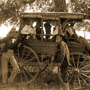 1890&#39;s Group with Horse-Drawn Carriage Vintage Photograph Art Print - - Historic Scene --