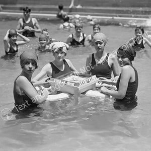 1924 Playing Mah-Jong in the Pool Vintage Photograph Art Print - - Historic Scene --