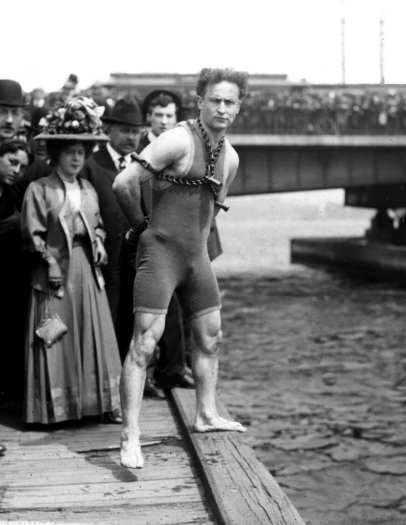 1908 Houdini Jumps From Bridge Boston MA Vintage Photograph image 1