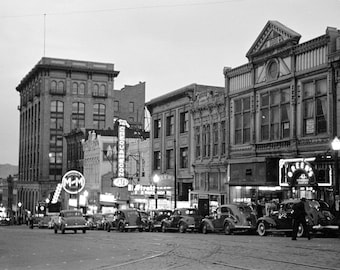 1939 Montana St at Night, Butte, Montana Vintage Photograph 8.5&quot; x 11&quot; Art Print - - Historic Scene --