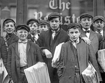 1909 High School Newsboys, New Haven, Connecticut Vintage Old Retro Photograph  INSTANT Download