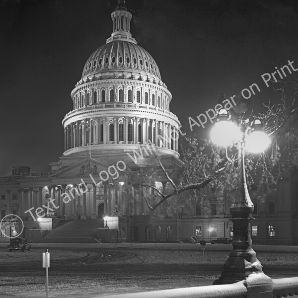 1939 Capitol at Night in the Winter, Washington, DC Vintage Old Photo Art Print