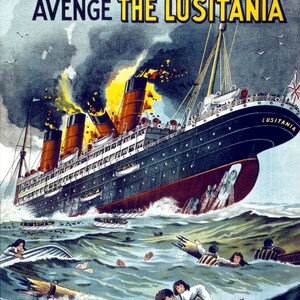 1915 Irishmen Avenge the Lusitania Irish WWI Poster Vintage 11&quot; x 17&quot; Art Print - - Historic Scene --