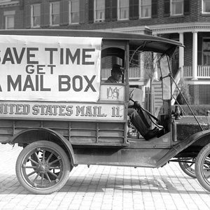 1916 Post Office Mail Wagon Vintage Photograph 13&quot; x 19&quot; - - Historic Scene --