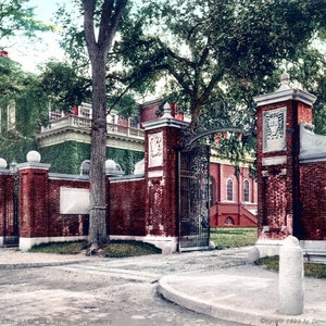 Harvard Gate Vintage Photograph: 1899 Historic Scene Art Print