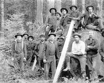 1900 Loggers With Saw, Oregon Vintage Photograph 8.5" x 11" Art Print