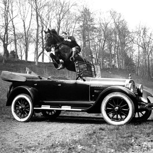 1923 Race Horse Tipperary Jumping a Car Vintage Photograph Art Print - - Historic Scene --