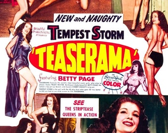 Teaserama 1955 Vintage Movie Print/ Poster - 11" x 17" Betty Page Tempest Storm